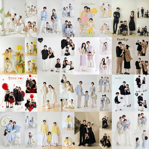 一家四口全家福艺术拍照写真衣服