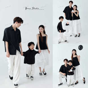 新款全家福摄影服装一家三口黑色简约亲子家庭装影楼拍照写真套装