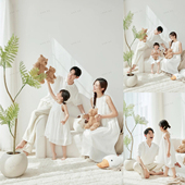 影楼拍照清新套装 新款 一家三口亲子装 家庭装 小红书全家福摄影服装