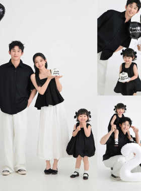 全家福摄影服装家庭装黑色系一家三口亲子装影楼拍照周岁亲子主题