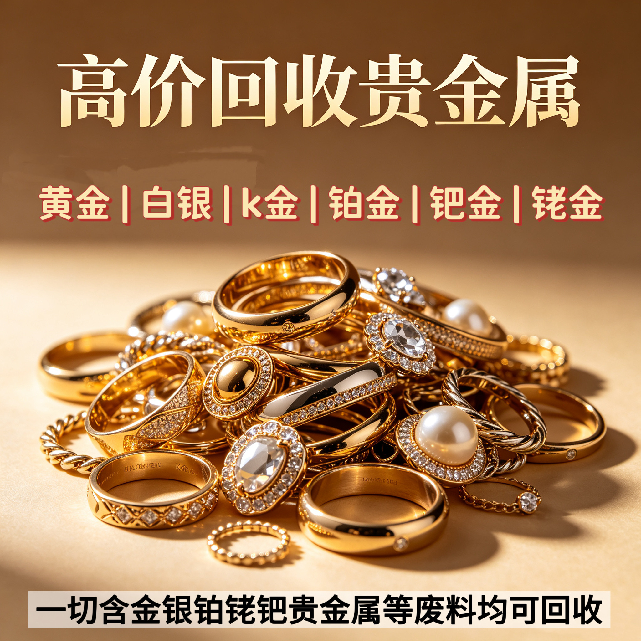 黄金高价回收18K金条999足金铂金钯金纯白银925手镯项链戒指回收