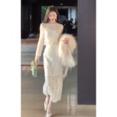 格润优雅名媛风套装 2026新款 女神范气质蕾丝上衣显瘦包臀裙两件套