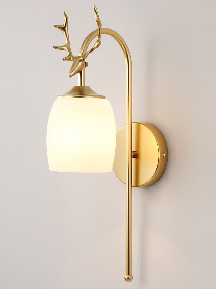 북유럽 거실 벽 램프 빛 럭셔리 사슴 뿔 배경 벽 침실 머리맡 계단 방 연구 미국 구리 사슴 머리 램프
