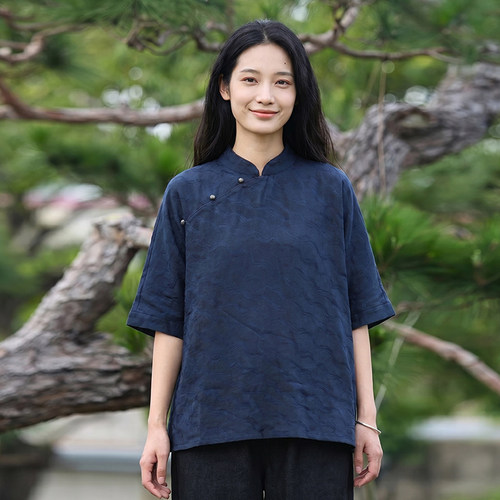 新中式提花桑波缎香云纱上衣