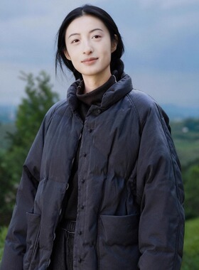 知笔墨冬款黑色汉麻轻盈保暖立领中式白鹅绒羽绒服 复古加厚外套