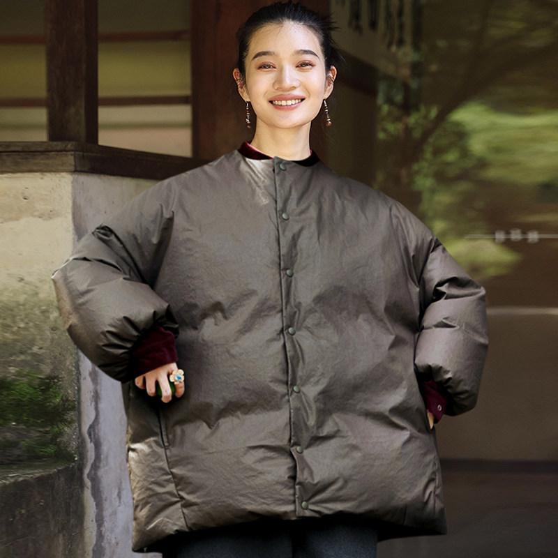 知笔墨复古花苞型纯棉油蜡鹅绒服 95白鹅绒中款栗子色宽松羽绒服,女装/女士精品,羽绒服,淘宝优惠券,粉丝福利购,淘宝优惠卷