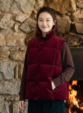 知笔墨2025冬95白鹅绒烟灰烟紫弹力植绒单排扣保暖大廓型马甲