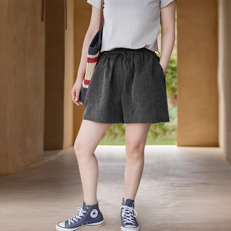 知笔墨高顿桑蚕丝香云纱热裤 2024夏季松紧腰休闲短裤子女