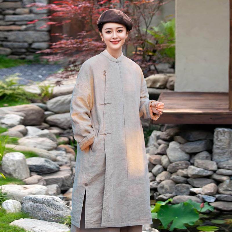 新中式纯色汉麻立领中式斜襟夹棉连衣裙 知笔墨春季禅意盘扣棉袍,女装/女士精品,连衣裙,淘宝优惠券,粉丝福利购,淘宝优惠卷
