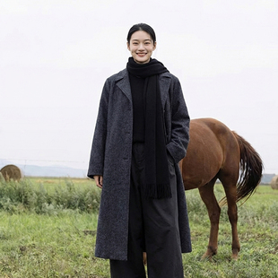 2026春深灰老钱风长外套 大衣 知笔墨冬款 绅士老爹绵羊毛厚呢英式