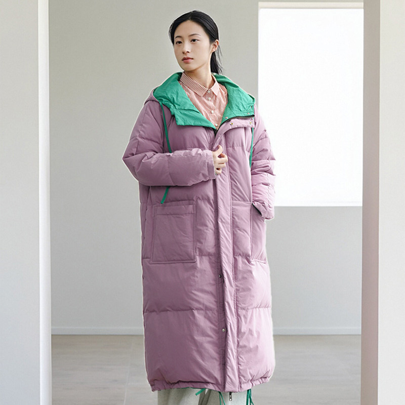 知笔墨冬款桃粉色撞色95白鹅绒长款羽绒服 双面穿连帽加厚外套,女装/女士精品,羽绒服,淘宝优惠券,粉丝福利购,淘宝优惠卷