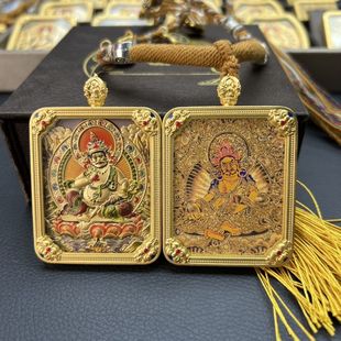 五台扎基拉姆唐卡吊坠项链手绘黄财神随身挂件民族风招财饰品礼物