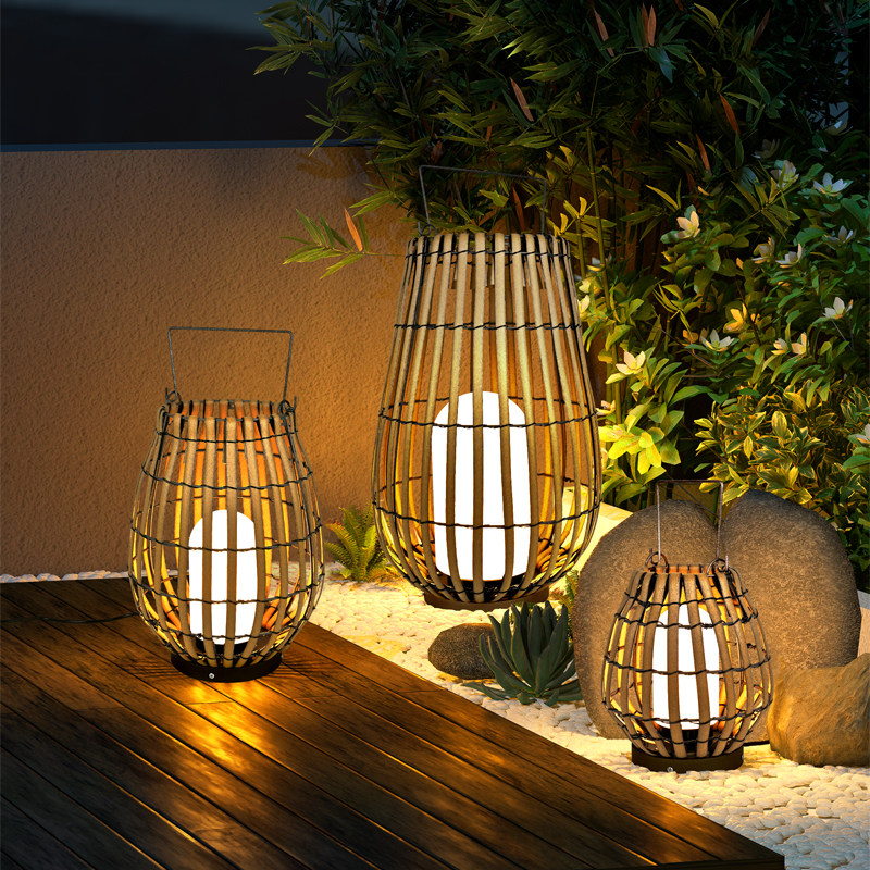 户外藤编防水太阳能遥控草坪灯