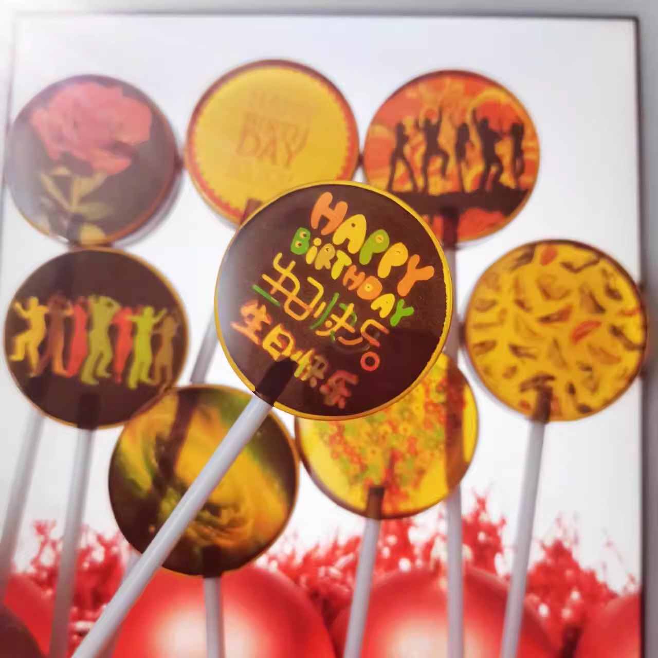 新品原创蜂蜜糖水晶棒棒糖DIY定制可食用照片LOGO创意礼物小圆糖