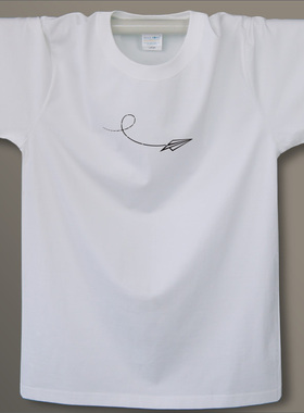 纸飞机 原创男生短袖简约T恤 纯棉圆领简单创意休闲宽松半袖 白色