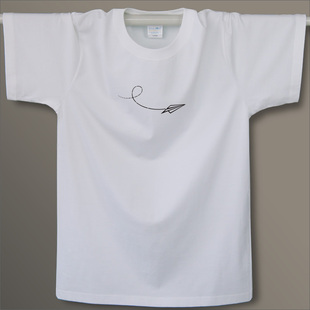 纸飞机 原创男生短袖简约T恤 纯棉圆领简单创意休闲宽松半袖 白色