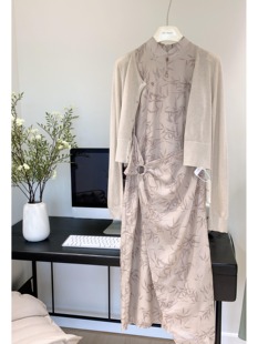 新款 复古时尚 新中式 陈大圆 改良旗袍女夏季 气质印花连衣裙两件套
