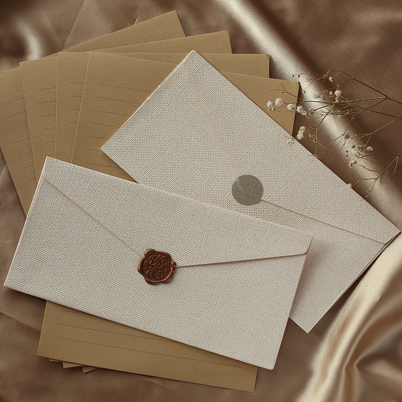 麻布纹长款信封250克 加厚简约复古风b5牛皮信纸表白情书送男女友