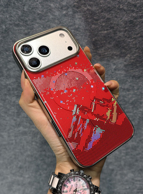 磁吸电镀哑光银边框适用苹果17promax像素风星河山境PC硬壳iPhone16pro全包保护高级感防摔防磨轻奢男女通用