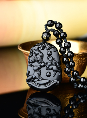寅午戌三合黑曜石吊坠
