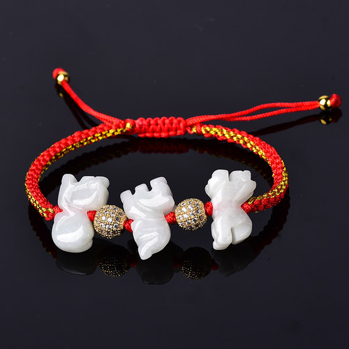 2026年本命年翡翠转运珠三合通宝吉贵宏神将红绳手链生肖属马兔牛