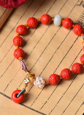 朱砂红砂高含量红砂满心欢喜平安扣桃花单圈手链男女饰品