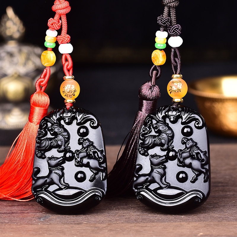 属虎马狗黑曜石三合赐瑞汽车挂饰贵吉神保吉运马虎狗形车挂