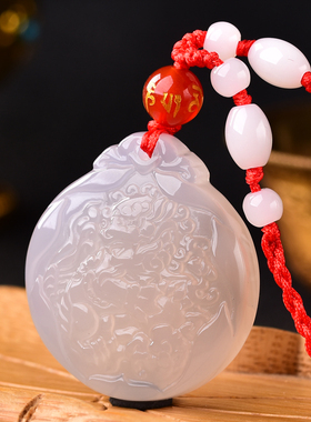 2026年十二生肖属猴吉狮赐桃白玉髓吊坠女男款项坠链属猴吉祥物