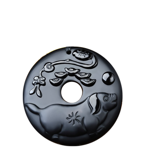 生肖虎喜柿连猪吉贵宏吊坠黑曜石平安扣2026年吉祥物男女属虎挂件