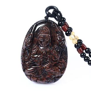 天然红竹石影子石金丝红曜石生肖属鼠本命佛千手观音菩萨吊坠