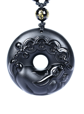 黑曜石猪兔项链吊坠