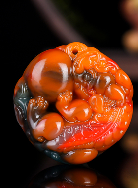 玉器新疆和田玉彩玉貔貅挂件五彩玉石圆形吊坠挂坠民族风饰品情侣