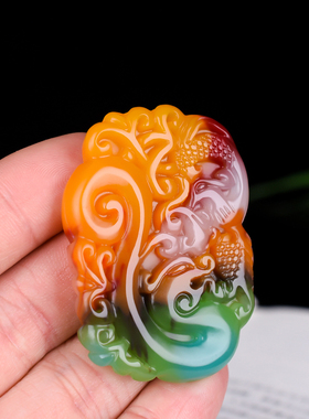 玉器和田玉彩玉龙凤呈祥挂件 十二生肖龙男女款吊坠情侣玉牌玉坠