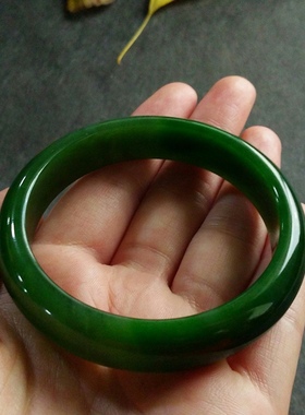 玉器和田碧玉手镯女士款 碧玉山料手镯 菠菜绿羊脂玉镯子翠绿玉镯