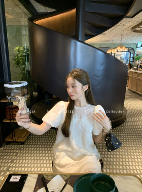萌萌Ja 纯白降落伞 白色薄纱娃娃连衣裙女重工羽毛仙女裙气质短裙