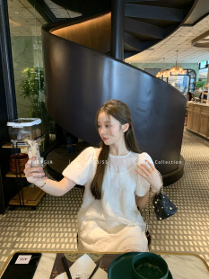 萌萌Ja 纯白降落伞 白色薄纱娃娃连衣裙女重工羽毛仙女裙气质短裙