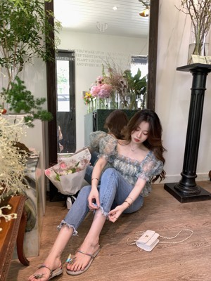 萌萌Ja」花边流苏牛仔裤