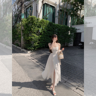 萌萌Ja 铃兰手札 气质重工塔克线全面吊带连衣裙粉/白