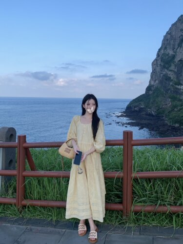 萌萌Ja全棉定染长裙气质连衣裙秋