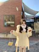 全手工大毛领双面呢斗篷大衣外套女冬季 萌萌Ja」栀子黄 独家订染