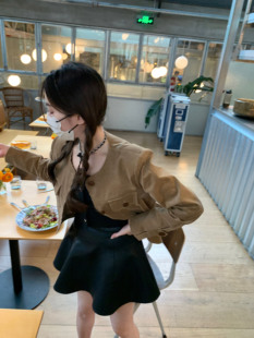 MMENGJA」松茶可可 新款设计感小众外套女圆领灯芯绒短款上衣