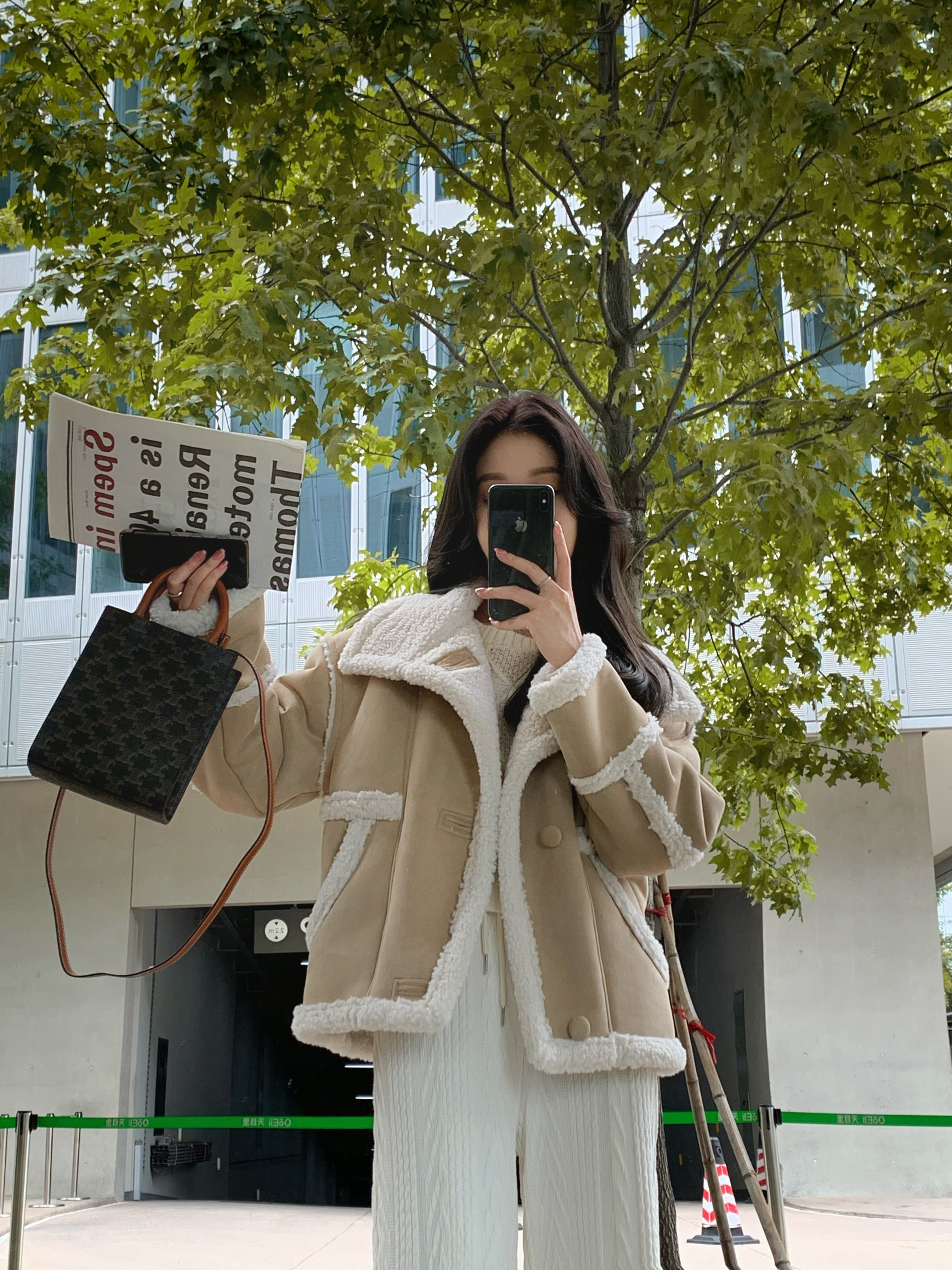 MMENGJA韩版女麂皮皮毛一体外套