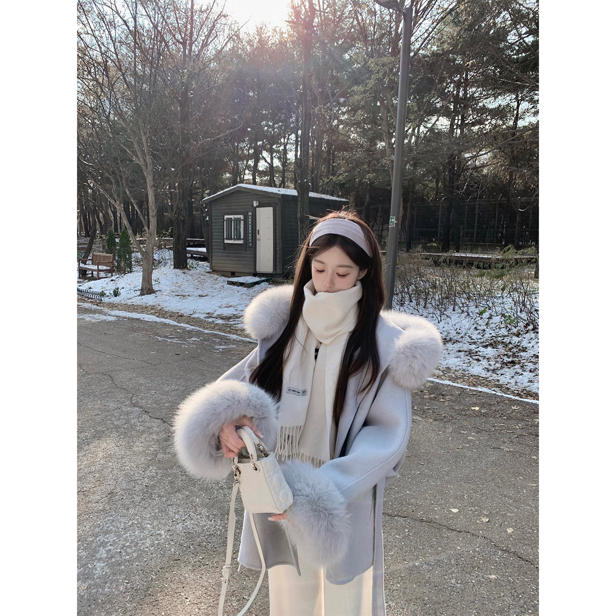 萌萌Ja双面呢大衣毛领外套氛围感