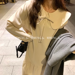 MMENGJA」古堡少女~设计感娃娃领复古蝴蝶结打底鱼尾衬衫裙