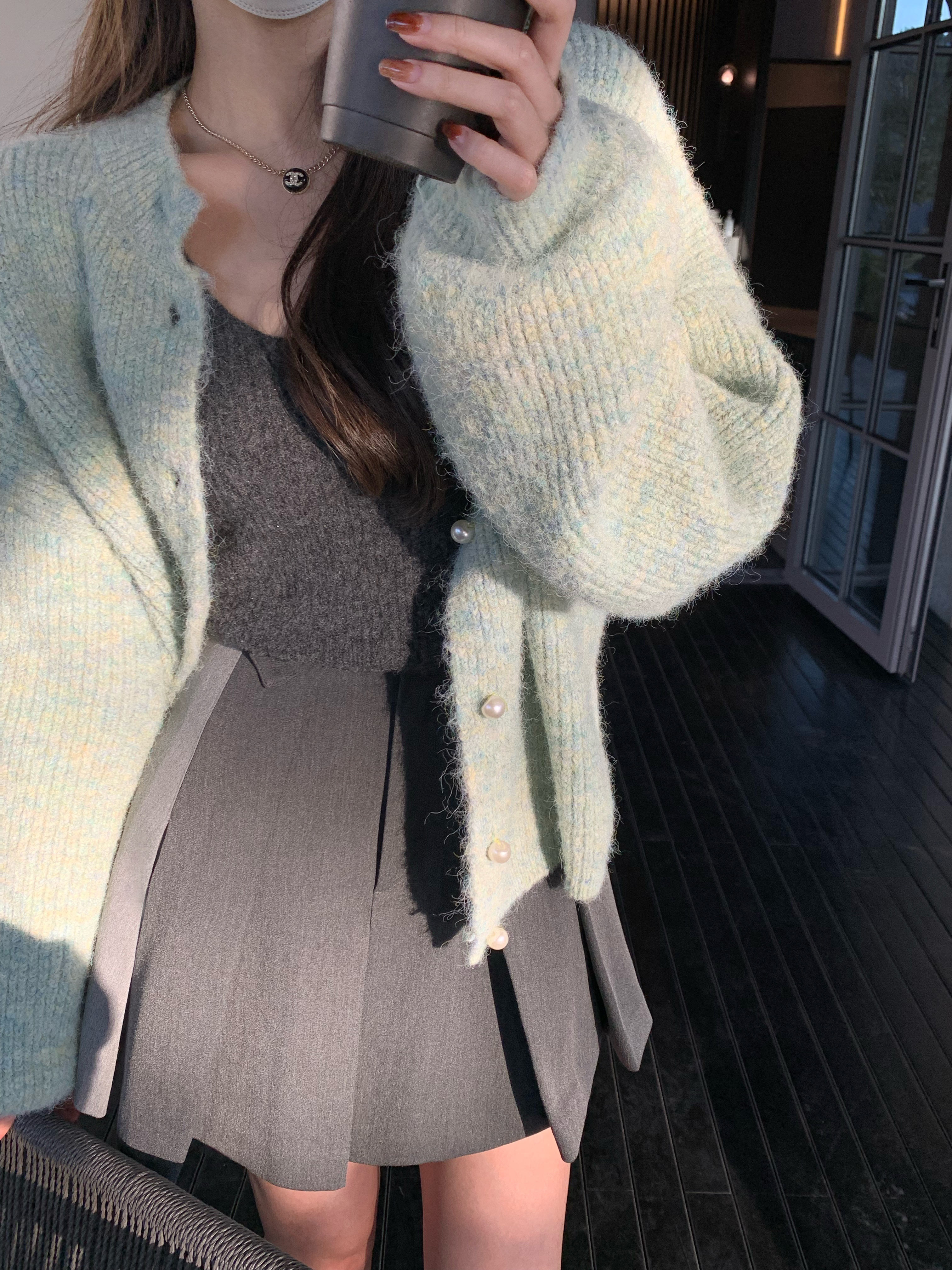 MMENGJA拼色半身裙高腰百褶拼色