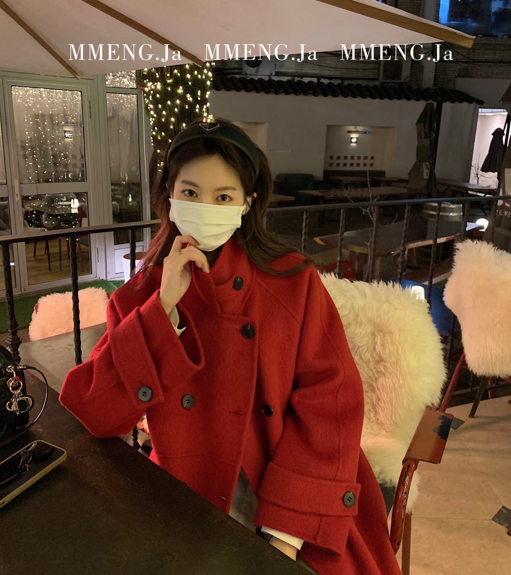 MMENGJA双面呢大衣外套手工红色