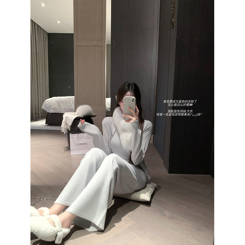 萌萌Ja针织开衫背心针织裤三件套