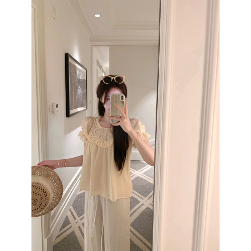 萌萌Ja纯棉短袖蕾丝娃娃衫上衣