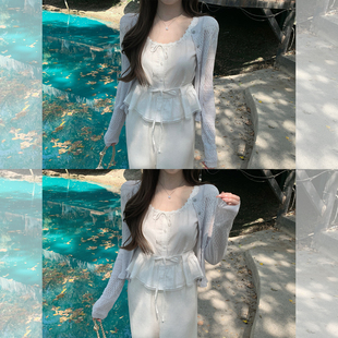 萌萌Ja 两色纯棉甜美绑带背心小众设计感圆领收腰上衣女 洋槐白穗