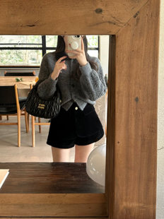 MMENGJA」复古时髦减龄翻领拼色针织开衫女软糯设计感短款上衣